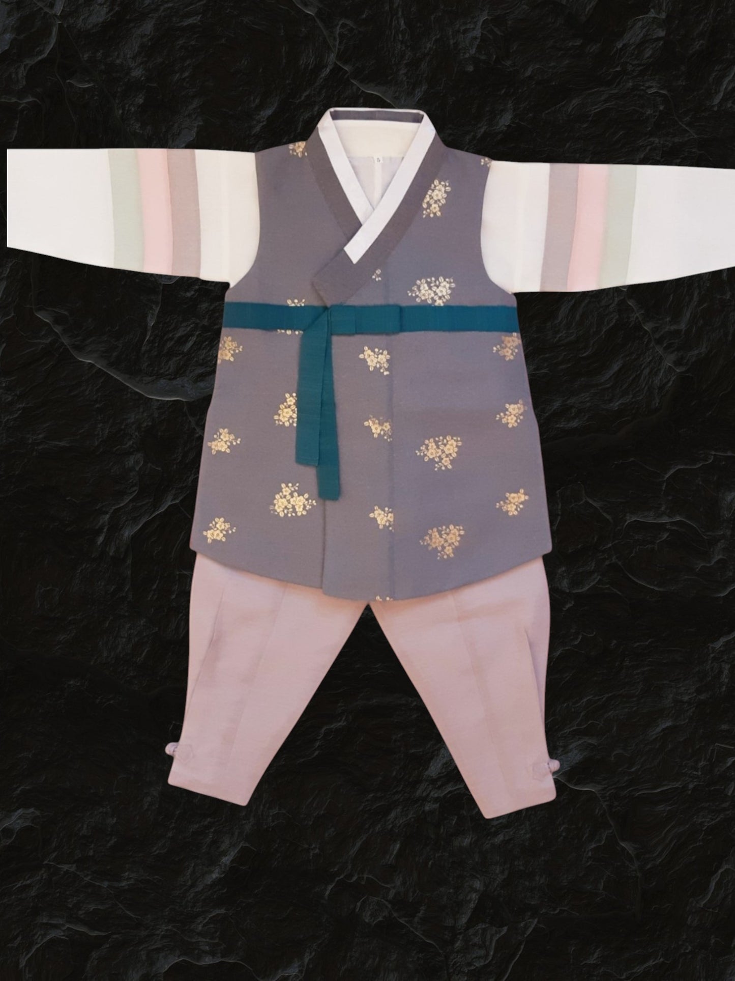 Gold Grey Hanbok Boy, Korean traditional costume for boys, Kids hanbok