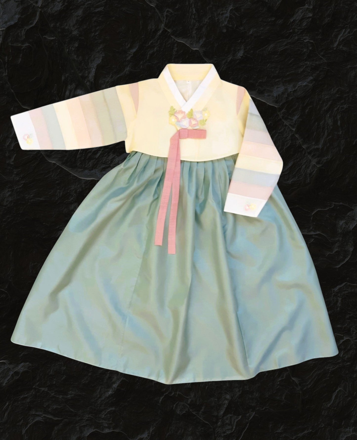 Yellow Green Hanbok girl, Korean traditional costume for girls, Kids hanbok