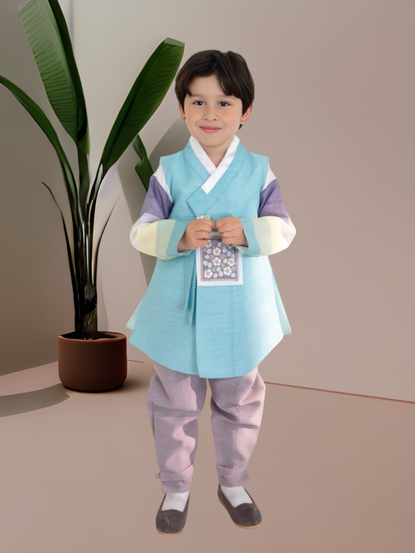 Light Blue Hanbok Boy, Korean traditional costume for boys, Kids hanbok