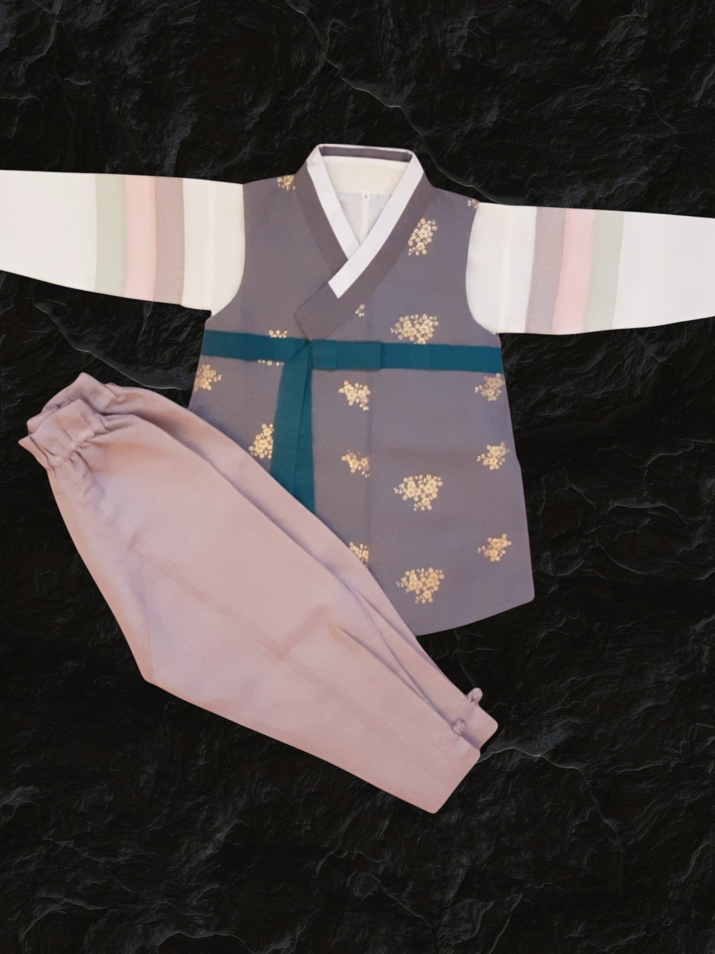 Gold Grey Hanbok Boy, Korean traditional costume for boys, Kids hanbok