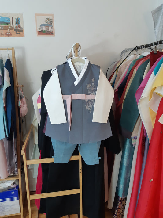 Pink Grey Hanbok Boy, Korean traditional costume for boys, Kids hanbok
