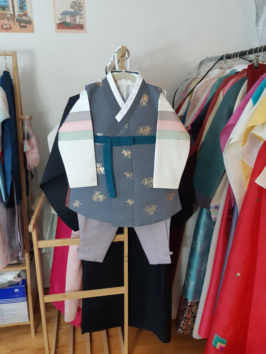 Gold Grey Hanbok Boy, Korean traditional costume for boys, Kids hanbok