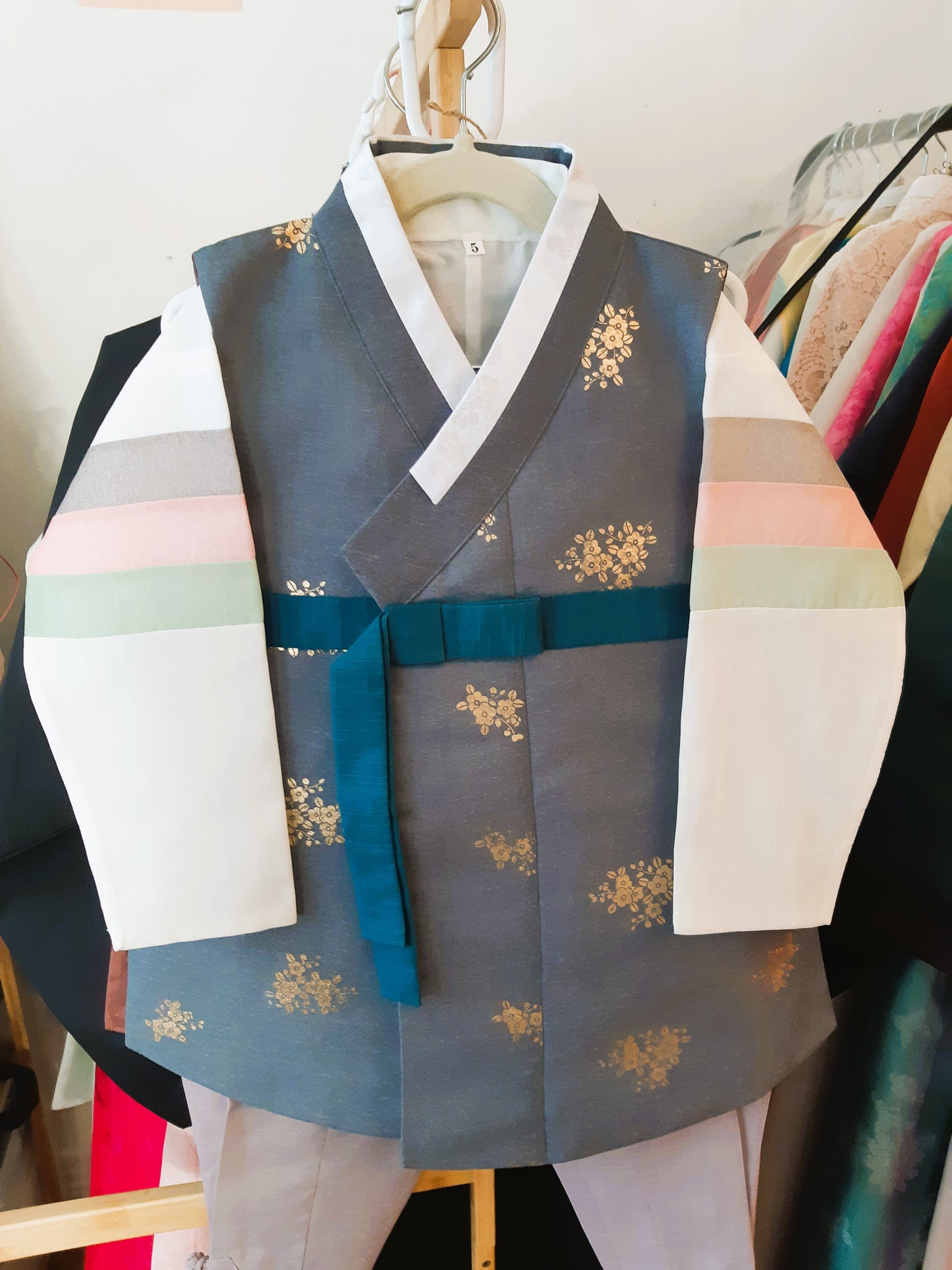 Gold Grey Hanbok Boy, Korean traditional costume for boys, Kids hanbok
