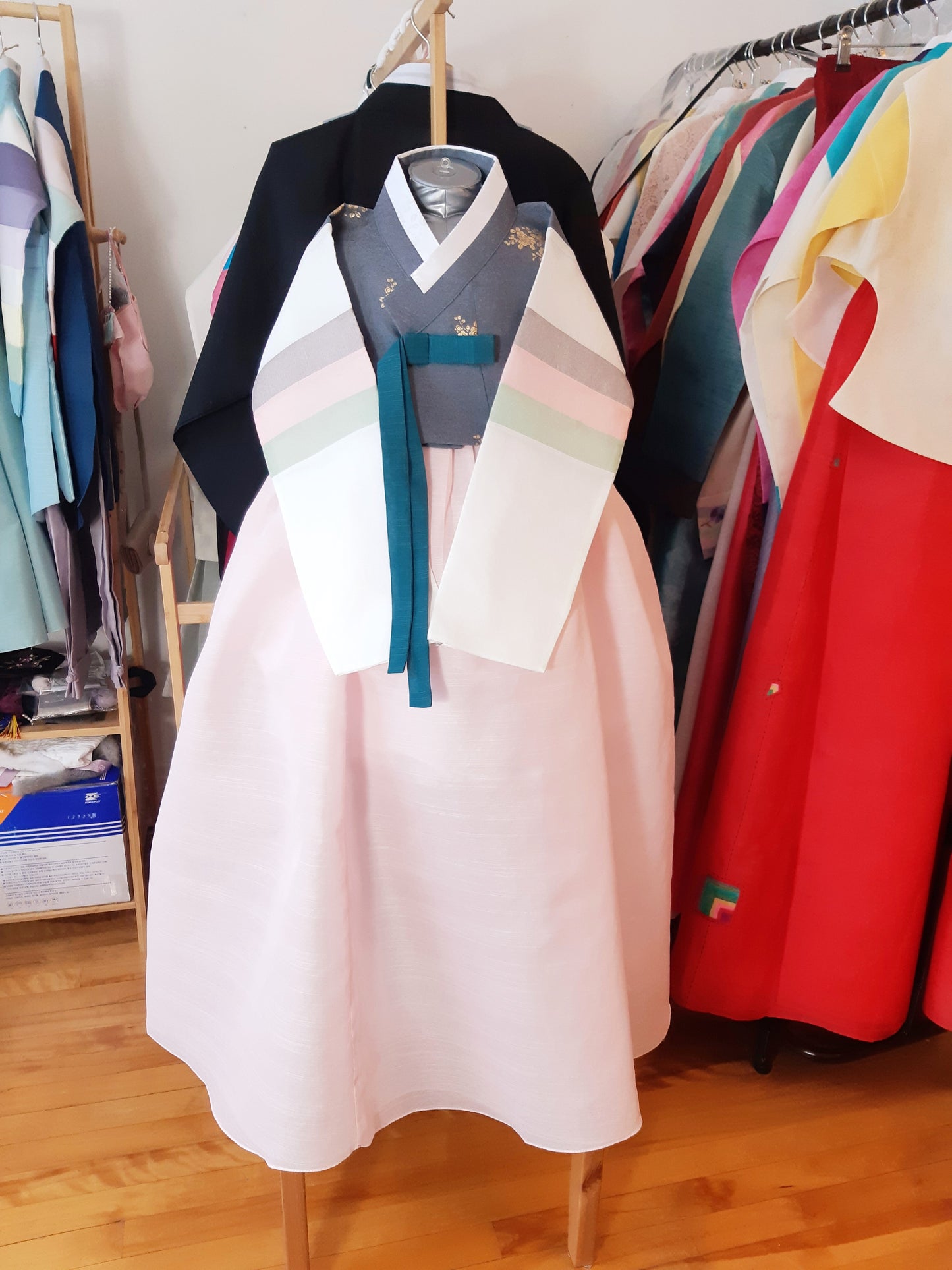 Grey Pink Hanbok girl, Korean traditional costume for girls, Kids hanbok