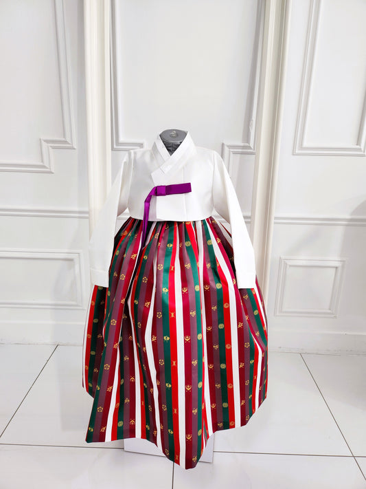 White Saekdong Hanbok girl, Korean traditional costume for girls, Kids hanbok with worldwide shipping