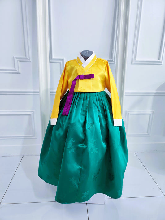 Yellow Green Hanbok girl, Korean traditional costume for girls, Kids hanbok