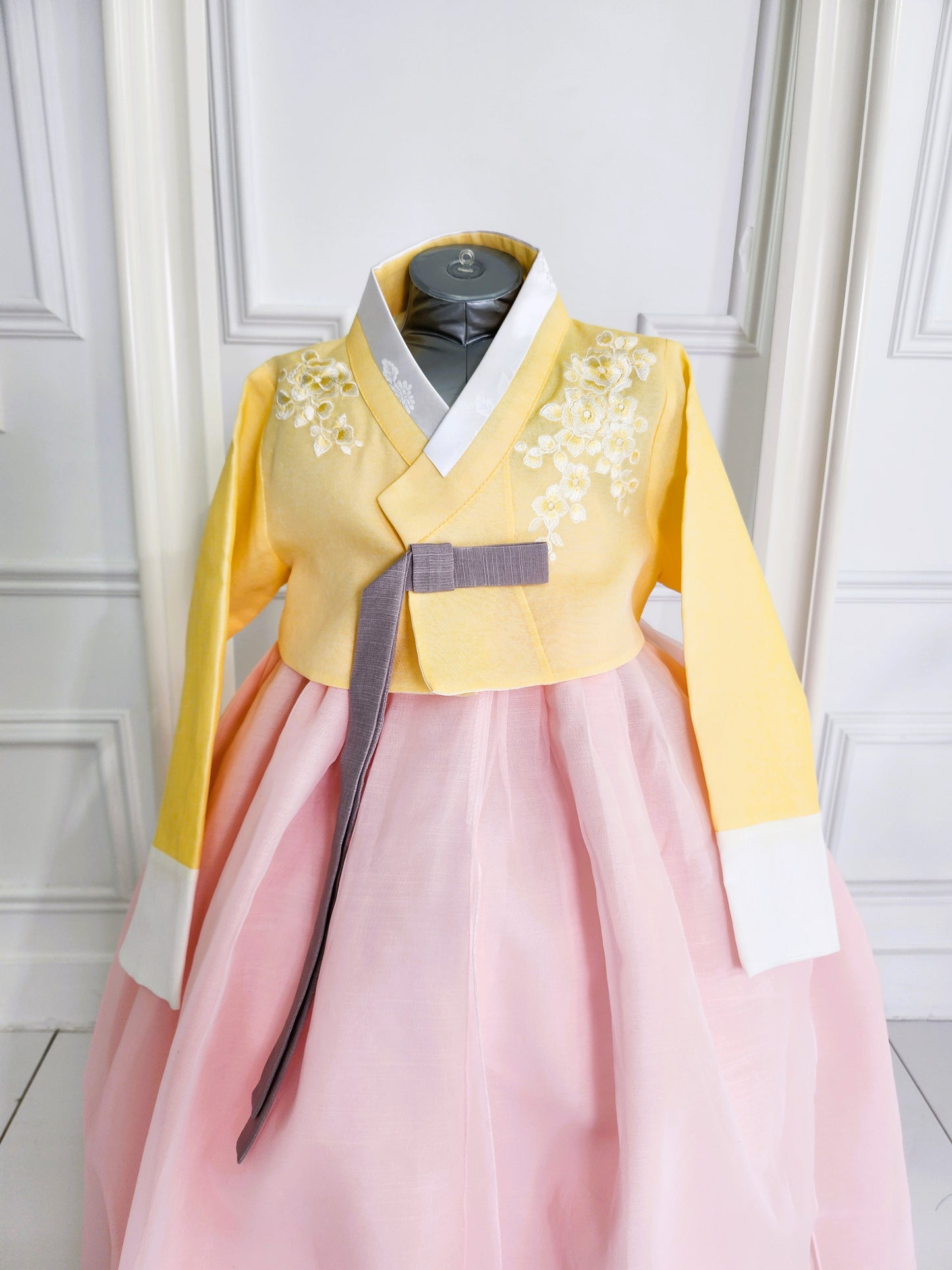 Yellow Pink Hanbok girl, Korean traditional costume for girls, Kids hanbok