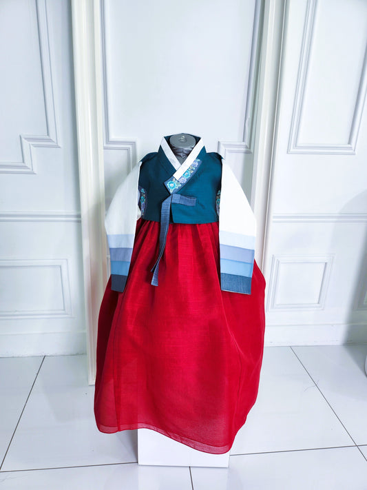 Blue Red Hanbok girl, Korean traditional costume for girls, Kids hanbok