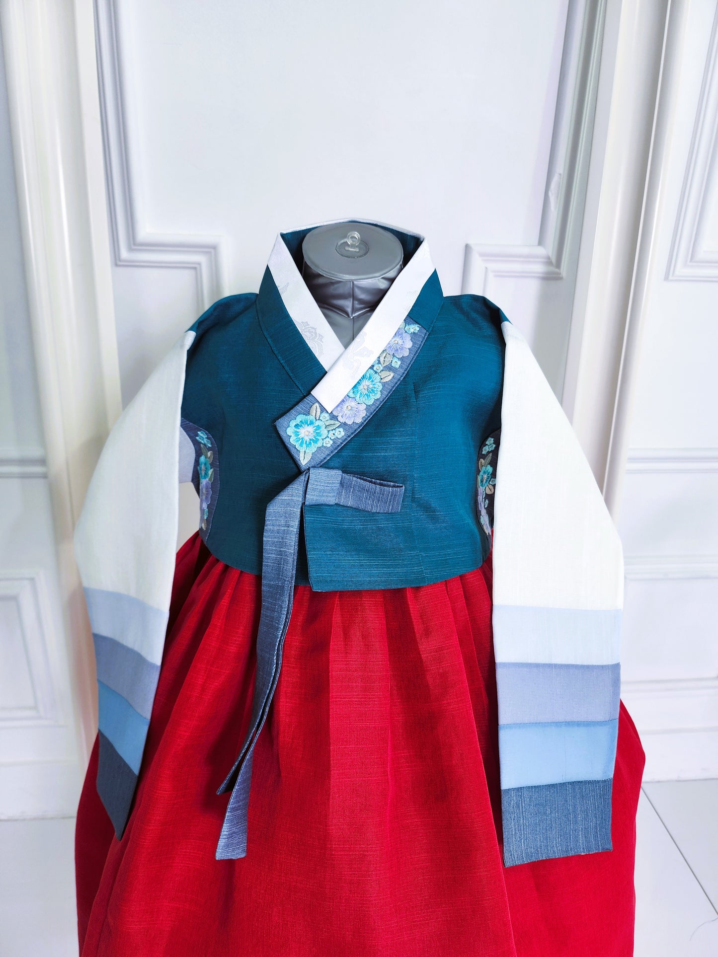 Blue Red Hanbok girl, Korean traditional costume for girls, Kids hanbok