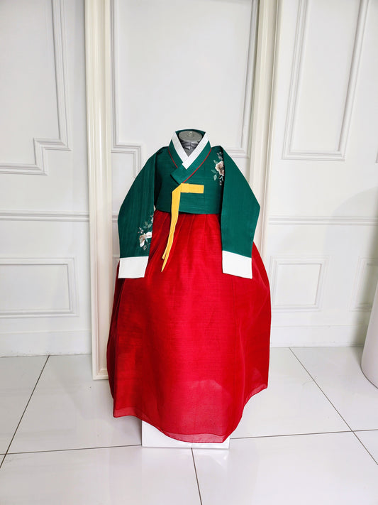 Green Red Hanbok girl, Korean traditional costume for girls, Kids hanbok