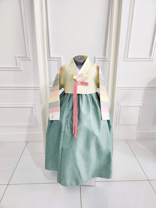 Yellow Green Hanbok girl, Korean traditional costume for girls, Kids hanbok
