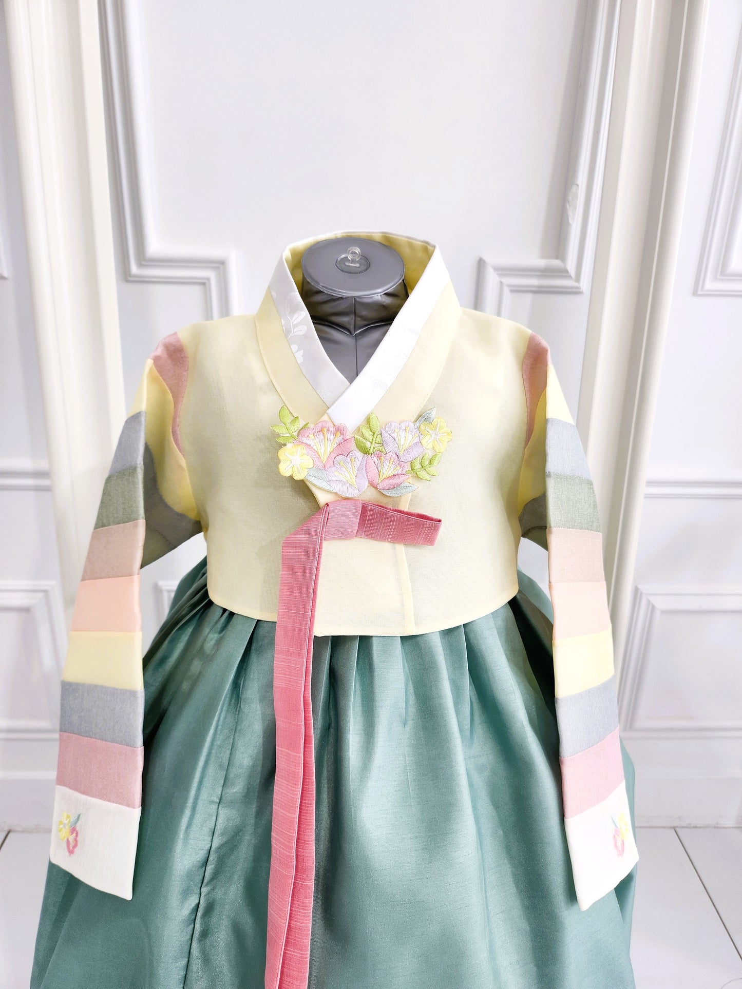 Yellow Green Hanbok girl, Korean traditional costume for girls, Kids hanbok