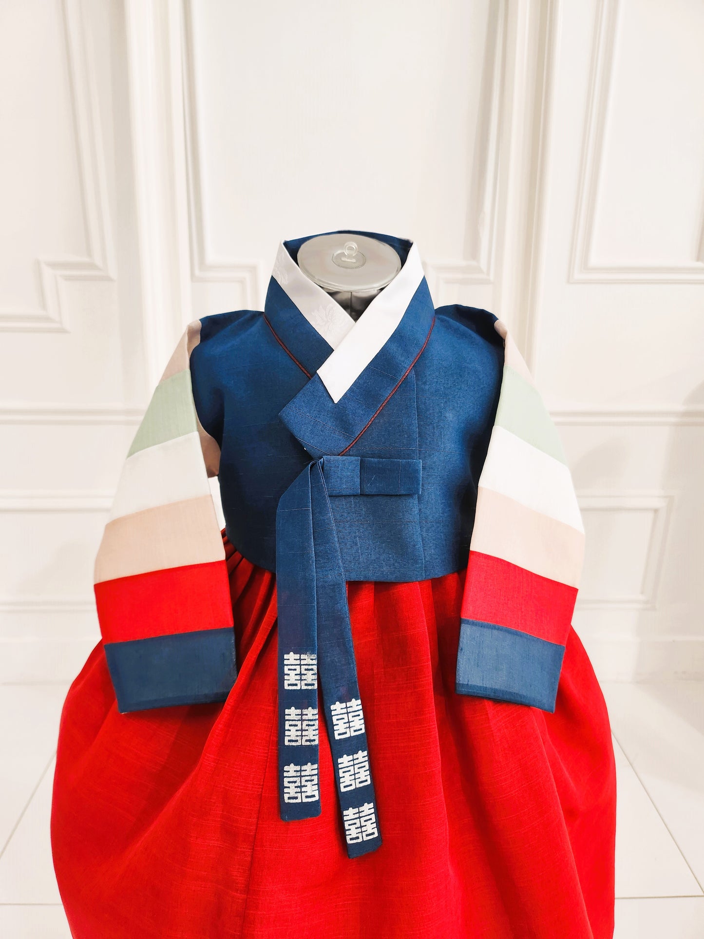 Navy Red Hanbok girl, Korean traditional costume for girls, Kids hanbok