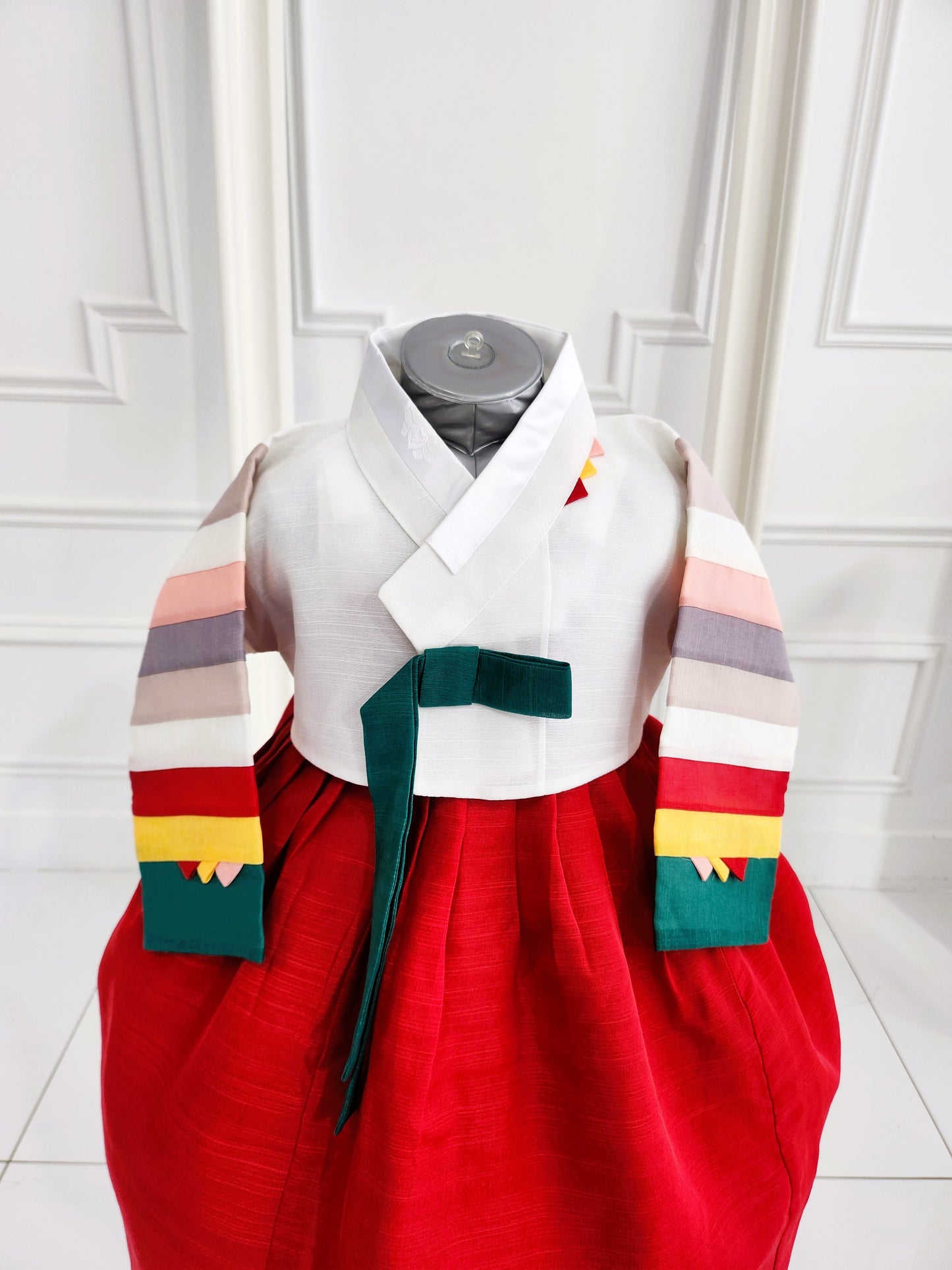 White Red Hanbok girl, Korean traditional costume for girls, Kids hanbok