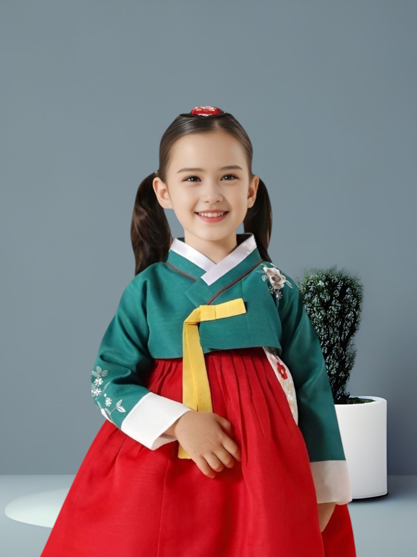 Green Red Hanbok girl, Korean traditional costume for girls, Kids hanbok