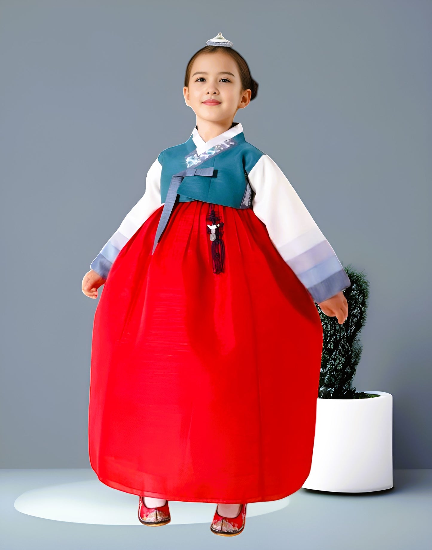 Blue Red Hanbok girl, Korean traditional costume for girls, Kids hanbok