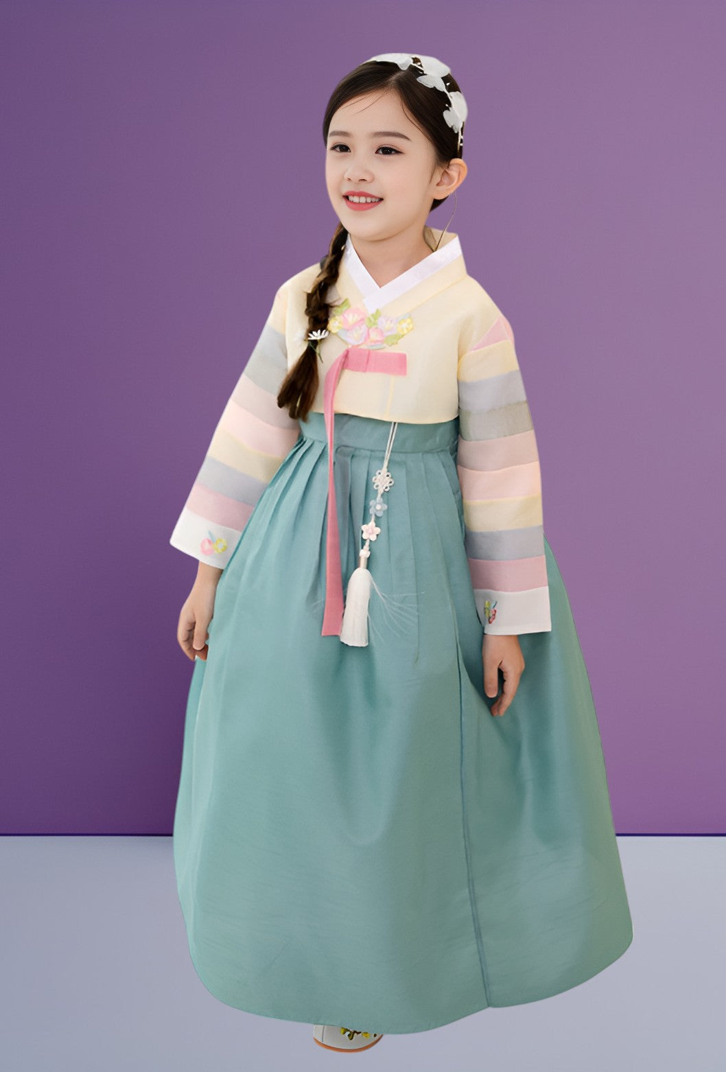 Yellow Green Hanbok girl, Korean traditional costume for girls, Kids hanbok