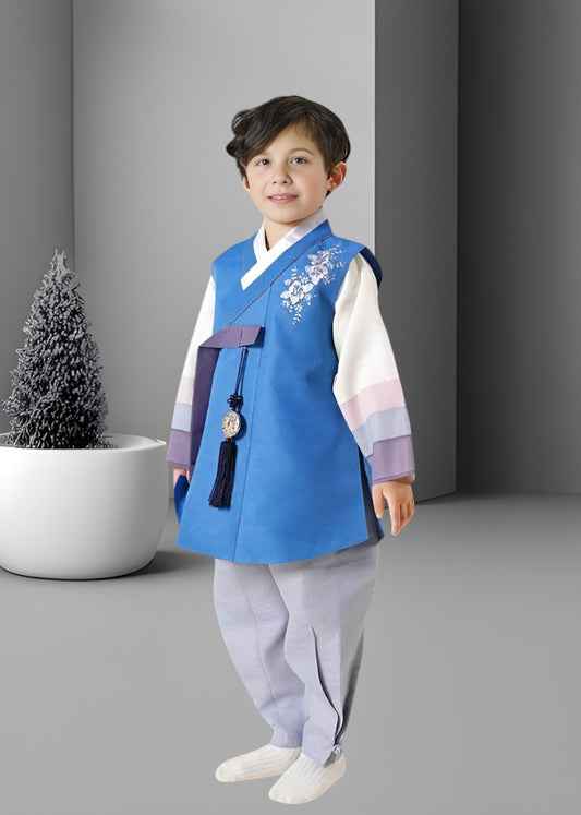 Blue Hanbok Boy, Korean traditional costume for boys, Kids hanbok