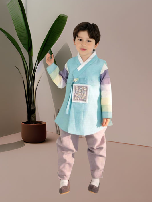 Light Blue Hanbok Boy, Korean traditional costume for boys, Kids hanbok