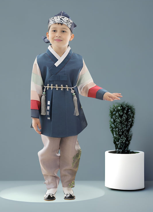 Navy Hanbok Boy, Korean traditional costume for boys, Kids hanbok