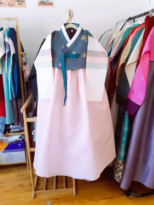 Grey Pink Hanbok girl, Korean traditional costume for girls, Kids hanbok