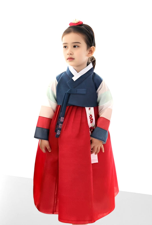 Navy Red Hanbok girl, Korean traditional costume for girls, Kids hanbok