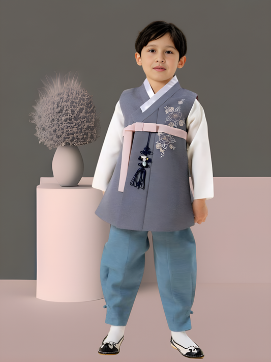 Pink Grey Hanbok Boy, Korean traditional costume for boys, Kids hanbok